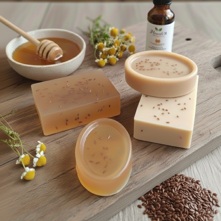 HONEY & FLAX SEED SOAP (Glycerine with honey soap)