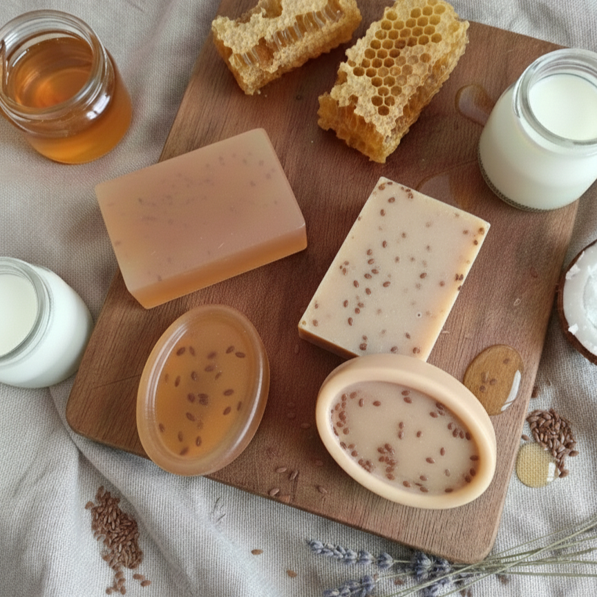 HONEY & FLAX SEED SOAP (Glycerine with honey soap)